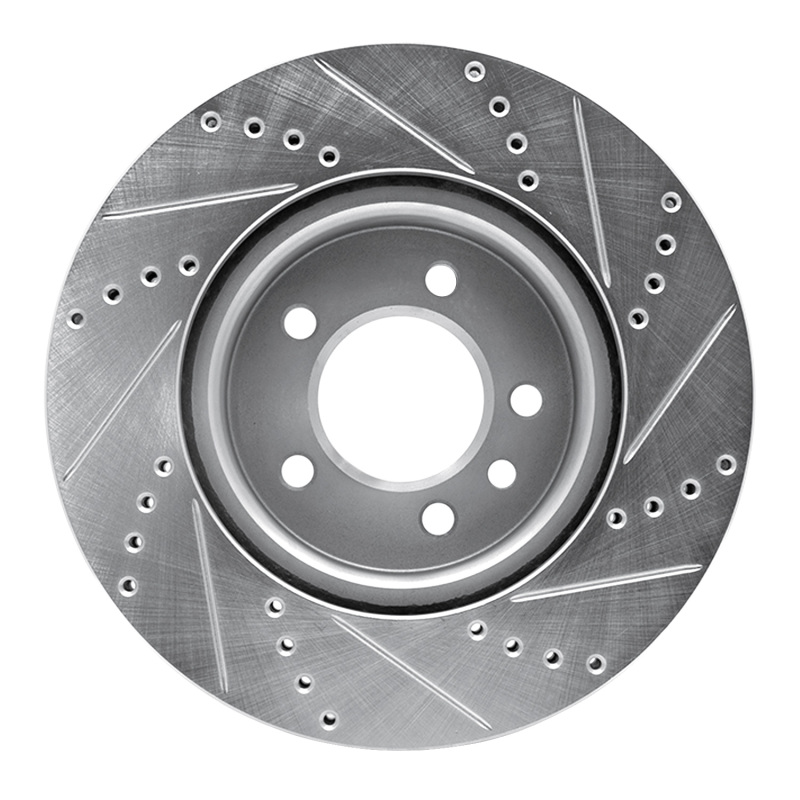 Land Rover LR3 Brake Rotor (1) - Front Left - R1 Concepts - Drilled & Slotted - Silver - `05-`07